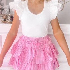 Flirtatious Gingham Rhinestone Skirt | Pink