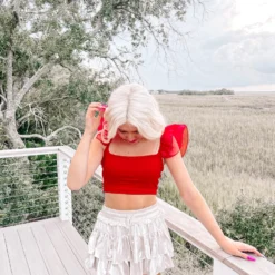 Phoebe Tulle Top | Red -Cheap Modaexis Store IMG 4875 scaled