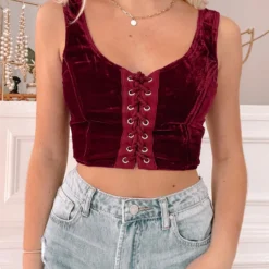 Red Velvet Corset Top