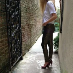 Black Tie Sequin Leggings -Cheap Modaexis Store sequin pants